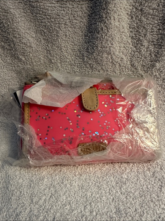 Consuela Handbags - Consuela (Shine) Pink Star-Print Women's Slim Wallet with Natural Leather Trim